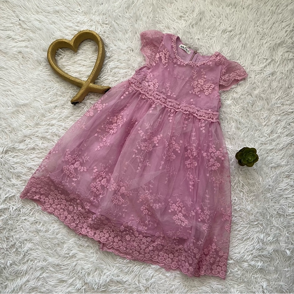 Elegant Pink Lace Kids Formal Dress